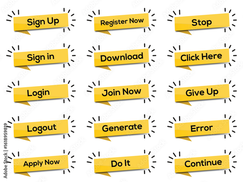 Aufkleber vibrant yellow call to action buttons design ready for web applications and user interfaces