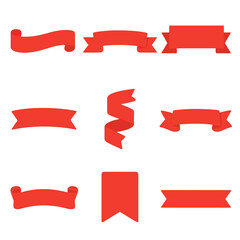 Vintage Ribbon Icons. Flat vector icons of vintage and classic red ribbons: vintage scroll ribbon, classic folded ribbon, retro