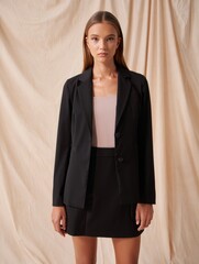 Young Woman in Black Blazer and Mini Skirt - Professional Style Portrait