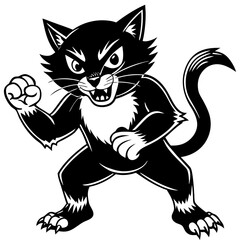 Obraz premium Fierce black cat mascot ready to pounce