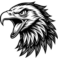 Fototapeta premium Fierce eagle head with open beak and sharp eyes