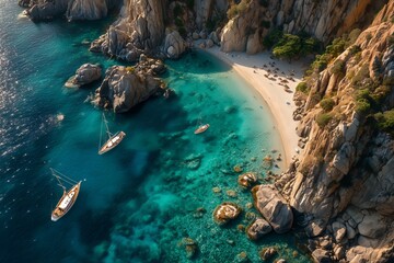 Stunning Coastal Paradise: Secluded Beach with Sailboats