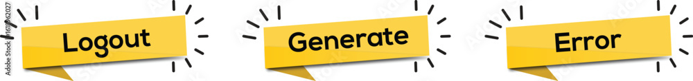 Aufkleber yellow ribbon banners displaying key website actions: logout, generate, and error messages for users