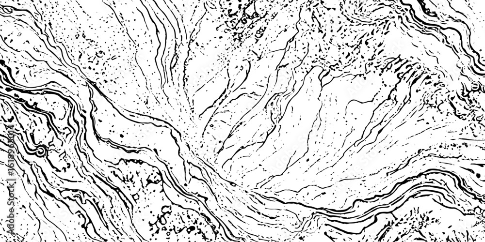Poster abstract black and white swirling marble pattern with natural texture scattered dots in a chaotic de