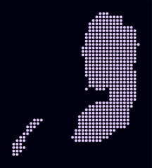 Palestine dotted map. Digital style map of the country on dark background. Palestine shape with circle dots. Colored dots style. Large size circles. Plain vector illustration.