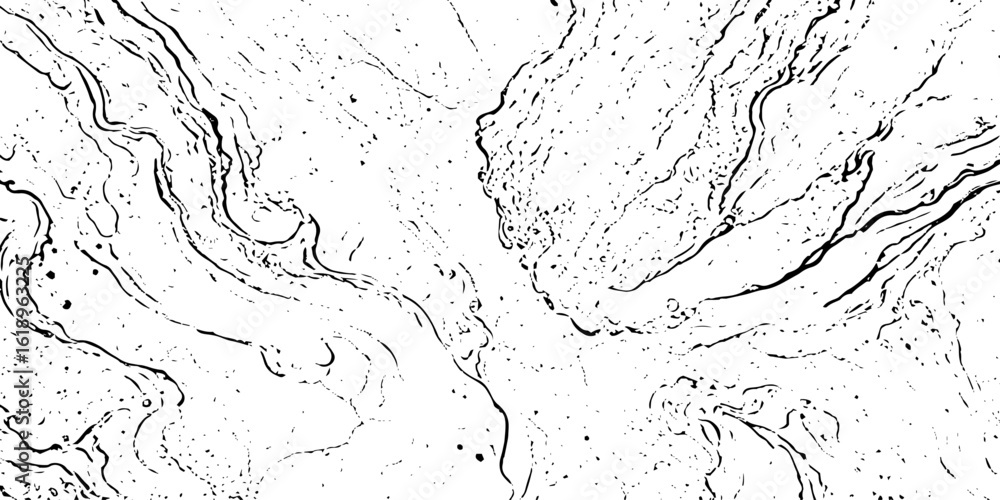 Poster abstract black and white swirling marble pattern with natural texture scattered dots in a chaotic de