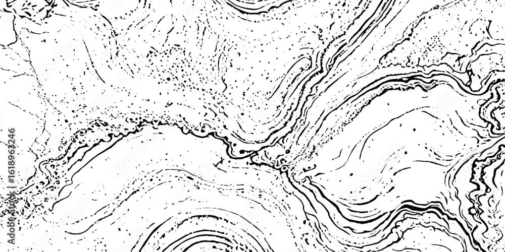 Poster abstract black and white swirling marble pattern with natural texture scattered dots in a chaotic de