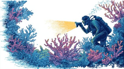 Underwater explorer illuminates vibrant coral reef