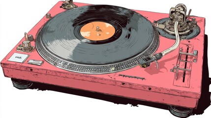 Vintage turntable, stylized illustration
