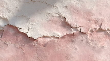 Fototapeta premium Cracked plaster wall, revealing layers of color and texture. Weathered surface creating organic abstract art.