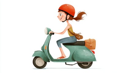 Cartoon girl on a scooter
