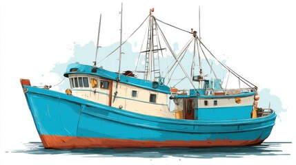 Illustration of a vintage fishing vessel