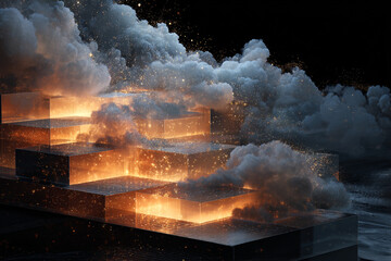 Glowing, layered digital panels floating in space, representing data flow, modern technology, and futuristic design. Perfect for tech presentations, software visuals, and digital innovation content