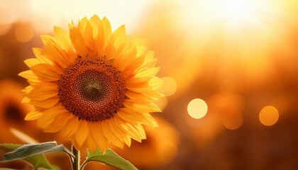 Obraz premium vibrant sunflower against soft golden background in nature setting