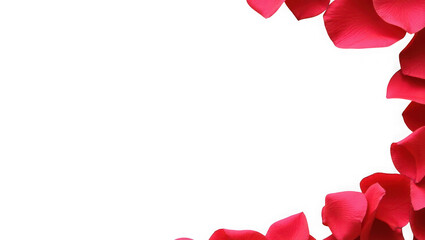 A delicate frame of vibrant red rose petals creates a romantic and festive background for celebrations isolated on transparent background
