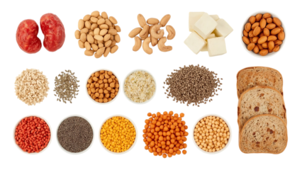 Assortment of healthy nuts seeds and spices isolated on transparent background