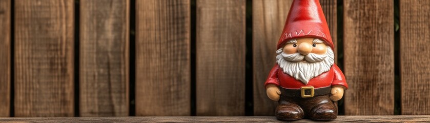 Cute Garden Gnome on Wood Fence, Lawn Ornament ,Statue