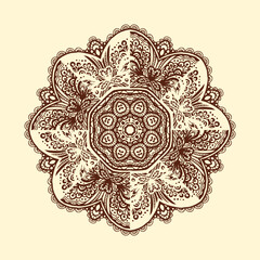 Mandala design for henna design, ,mandala art with neat lines, creative mandala art and cream background