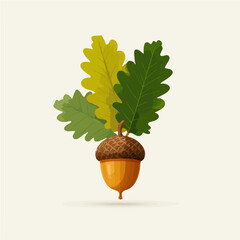 Minimal hand-drawn painting of an acorn and an oak leaf cluster. Trendy abstract minimal style. Natural fresh. Vector illustration isolated white background, vector illustration, Eps format, clipart
