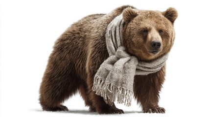 Fototapeta premium Brown bear wearing a scarf