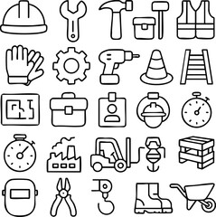 Construction and Industrial Tools Icons Set.