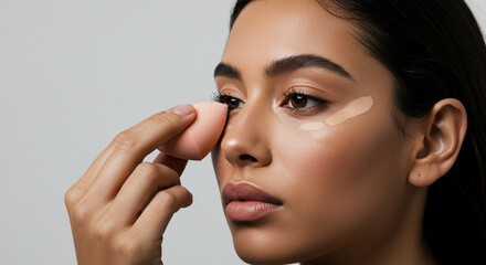 Professional Makeup Artist Blending Concealer Under Model&rsquo;s Eyes