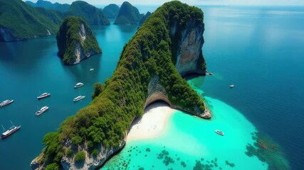 A group of boats floating on a calm body of water, great for use in travel or leisure images