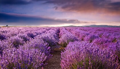 Obraz premium infinite lavender fields with purple and violet flowers closeup
