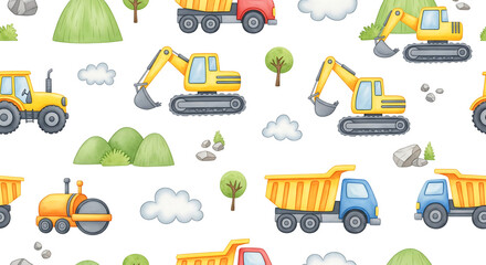 Cute Cartoon Construction Vehicles And
