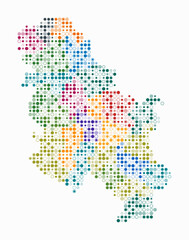 Fototapeta premium Serbia, shape of the country build of colored cells. Digital style map of the Serbia on white background. Small size circle blocks. Trending vector illustration.