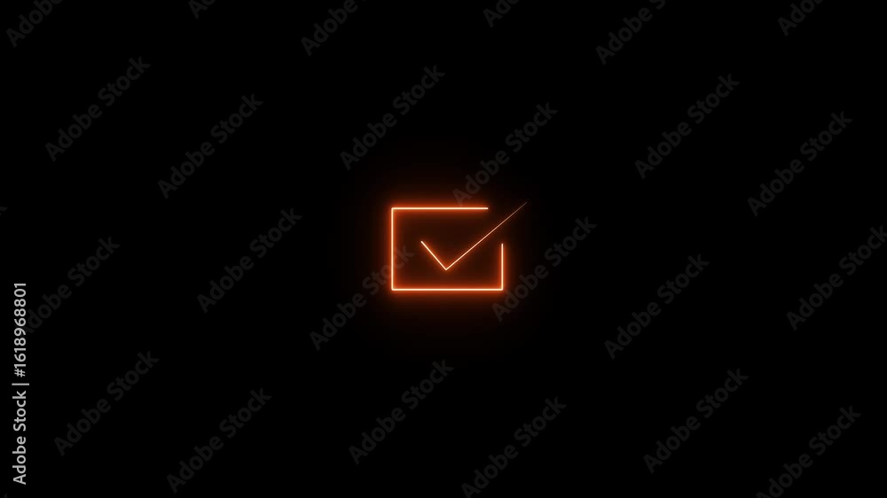 Poster check mark inside a rectangle animated. glowing neon line check mark icon animation. tick mark, done