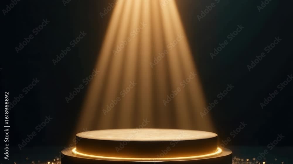 Poster a single spotlight shines down on an empty stage, ideal for use in a theatre or performance setting