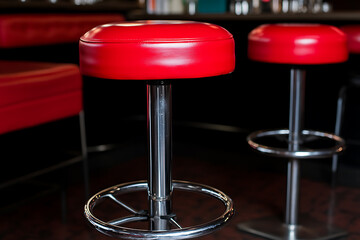 Vibrant Red Bar Stool: A classic design with a modern twist, perfect for a stylish bar or kitchen setting.  The polished chrome adds a touch of elegance.