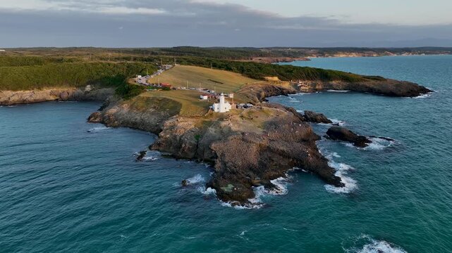 Inceburun Lighthouse in Sinop. Turkey. Inceburun is the northernmost point of the Turkey. Aerial shooting with drone.