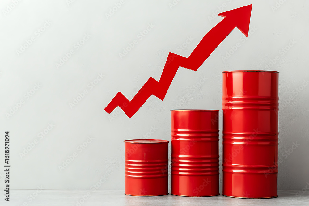 Poster rising costs: a visual depiction of increasing expenses with ascending barrel sizes and a rising arr