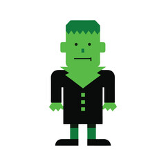 Flat design of frankenstein monster character with green skin and black suit