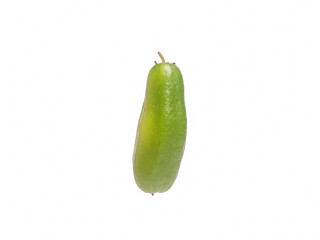 Fresh green bilimbi fruit, also known as Averrhoa bilimbi or belimbing wuluh, isolated on white background. Commonly used in Southeast Asian cuisine and traditional medicine.