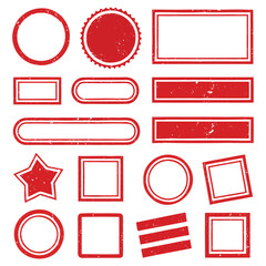 Red grunge stamp shapes, star, circle