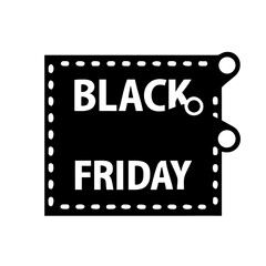 Black Friday icon, black coupon with dotted line and scissors on transparent background