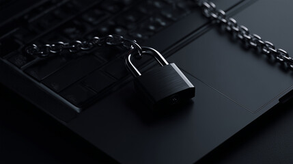 password padlock floating and spinning above a dark-mode laptop setup