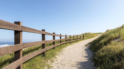 Sandy Path with Wooden Fence Leading to the Sea,Coastal ,Landscape