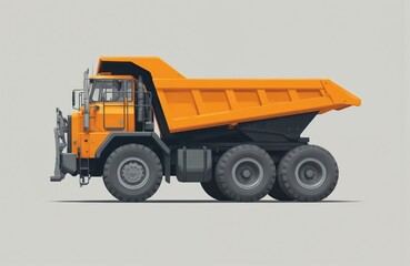 Obraz premium Illustration of heavy-duty orange dump truck, robust construction vehicle designed for transporting large loads. Industrial machinery features sturdy build, large tires, suitable for mining,