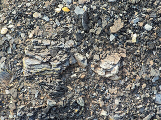Tailings and waste sand  in  mined open pit coal quarry. Heavy erosion