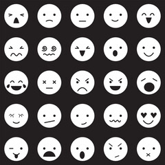 Thin line icon set of emoticon emoji smiley face facial expressions. Pixel perfect icons, editable stroke.