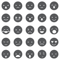 Thin line icon set of emoticon emoji smiley face facial expressions. Pixel perfect icons, editable stroke.