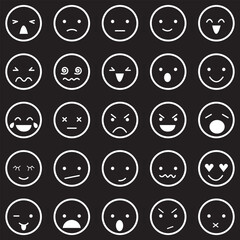Emoji icon set. Smiley, coolness, laughter, joy, nauseous, happy, mistake, shock, love of money, loving, excited, wink, sleep, crying, angry, shame. Emotion sign. Vector illustration. Editable stroke.