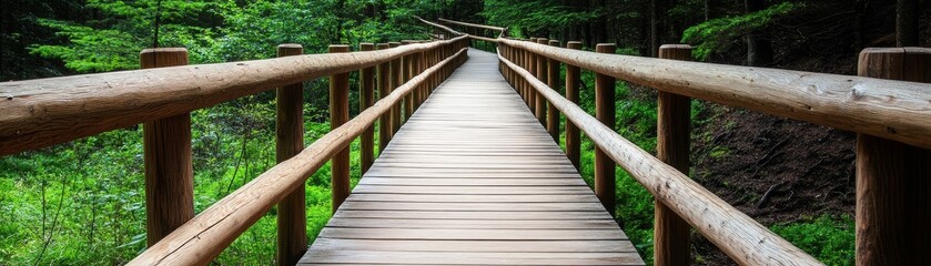 Wooden Footbridge Path Serene Forest Walk, Nature, Hiking