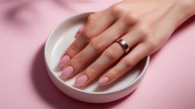 Close up of smart ring on manicured hand for health tracking