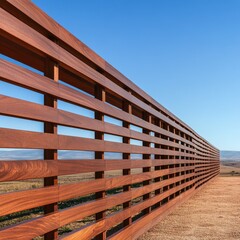 Wooden Slat Fence Against Blue Sky - Architectural Elegance, Countryside , Fence design