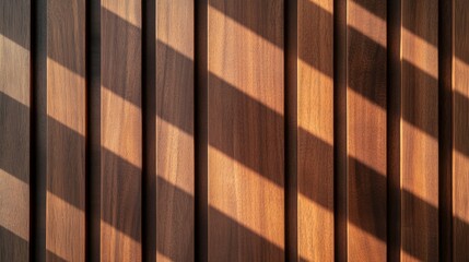 Wooden Slat Wall with Sunlight Shadows, Texture, Interior